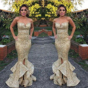 long gold sequin sparkle mermaid charming prom dress sweetheart prom dress 141509