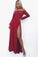 Sexy A Line Off the Shoulder Long Sleeve Dark Red Prom Dress with Lace High Split RS759