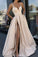 Sexy A line High Slit V Neck Spaghetti Straps Prom Dress Pockets Satin Formal Dress RS576