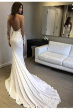 Load image into Gallery viewer, Sexy Berta Mermaid V Neck Wedding Dress Long Sleeves Open Back Wedding Gowns W1088