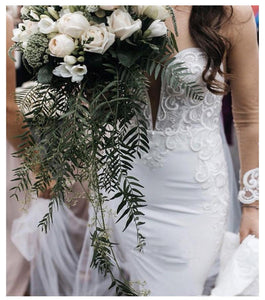 Sexy Berta Mermaid V Neck Wedding Dress Long Sleeves Open Back Wedding Gowns W1088