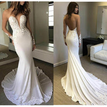 Load image into Gallery viewer, Sexy Berta Mermaid V Neck Wedding Dress Long Sleeves Open Back Wedding Gowns W1088