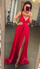 Load image into Gallery viewer, Sexy Chiffon Long Red Prom Dresses Long V Neck Evening Party Dress with Split Slit P1054