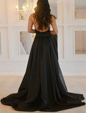 Load image into Gallery viewer, Sexy Deep V-Neck Black Prom Dresses With Beading High Slit Backless Formal Dresses RS463