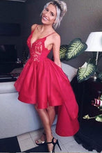 Load image into Gallery viewer, Sexy High Low Red Spaghetti Straps V Neck Homecoming Dresses Short Cocktail Dresses H1183