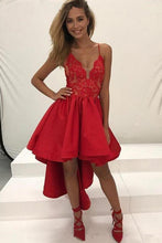 Load image into Gallery viewer, Sexy High Low Red Spaghetti Straps V Neck Homecoming Dresses Short Cocktail Dresses H1183