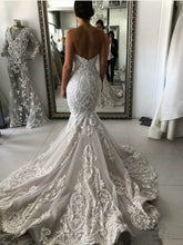 Load image into Gallery viewer, Sexy Mermaid Ivory Lace Appliques Backless Wedding Dresses Wedding Gowns W1011