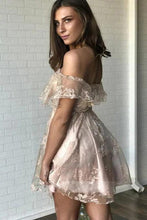 Load image into Gallery viewer, Sexy Off the Shoulder Lace Appliques Homecoming Dresses Short Prom Dresses H1283