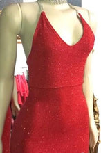 Load image into Gallery viewer, Sexy V Neck Red Glitter Sequins Prom Dresses Mermaid Halter Backless Evening Gowns P1143