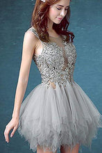 Load image into Gallery viewer, Short Sexy See Through Lace Tulle Gray Homecoming Dresses with Sequins Party Dresses H1147