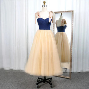 Simple Sweetheart Spaghetti Straps Prom Dresses Tulle Tea Length Evening Dresses