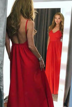 Load image into Gallery viewer, Simple A Line Red Spaghetti Straps V Neck Backless Prom Dresses Long Party Dresses RS705