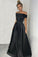 Simple Black A-line Off the Shoulder Satin Prom Dresses Long Party Dresses RS402