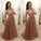 Simple Brown V Neck Beads Prom Dresses Tulle Long Cheap Prom Gowns RS592