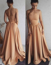 Load image into Gallery viewer, Simple Long Prom Dresses A-Line Tie Back Side Slit Sleeveless Formal Dresses P1055