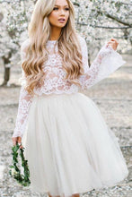 Load image into Gallery viewer, Simple Long Sleeve Lace Two Piece Short Prom Dresses Ivory Homecoming Dresses RS863