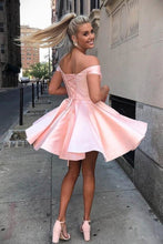 Load image into Gallery viewer, Simple Off the Shoulder Pink Homecoming Dresses Cheap Lace up Homecoming Dress H1030