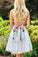 Simple Short Lace White Homecoming Dress with Appliques V Neck Short Prom Dress RS735