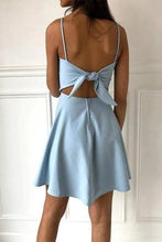 Load image into Gallery viewer, Simple Spaghetti Straps Light Blue Satin Homecoming Dresses Cute Short Prom Dresses H1286