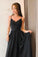 Simple Spaghetti Straps V Neck Lace Black Prom Dresses Side Slit Evening Dresses RS737