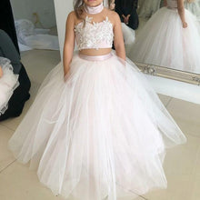 Load image into Gallery viewer, Simple Two Piece Ball Gown Halter Blush Pink Flower Girl Dresses with Appliques RS881