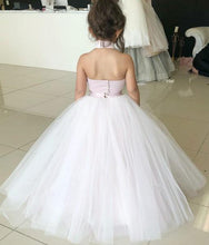 Load image into Gallery viewer, Simple Two Piece Ball Gown Halter Blush Pink Flower Girl Dresses with Appliques JS881