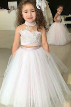 Load image into Gallery viewer, Simple Two Piece Ball Gown Halter Blush Pink Flower Girl Dresses with Appliques RS881
