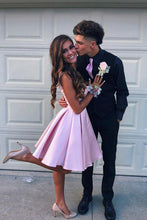 Load image into Gallery viewer, Simple V Neck Straps Short Pink Homecoming Dress Backless Satin Sweet 16 Dresses H1210
