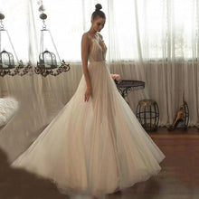 Load image into Gallery viewer, A line Beaded Tulle Spaghetti Straps Long Wedding Dresses