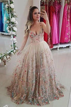 Load image into Gallery viewer, Spaghetti Straps Floral Embroidery Sweetheart Prom Dresses Long Formal Dress RS442