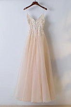 Load image into Gallery viewer, Spaghetti Straps V Neck Tulle With Appliques Prom Dresses Long Cheap Formal Dress RS507