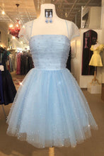Load image into Gallery viewer, Sparkle Beaded Cap Sleeves Light Sky Blue Tulle Homecoming Dress Sweet 16 Dresses H1206