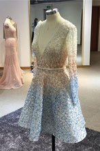 Load image into Gallery viewer, Stunning Beaded Sequins Long Sleeve V Neck Homecoming Dresses Short Prom Dresses H1083