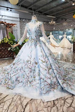 Load image into Gallery viewer, Stunning Light Blue Long Sleeve Wedding Dresses High Neck Quinceanera Dresses RS772