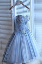 Load image into Gallery viewer, Sweetheart Strapless Homecoming Dresses Beads Blue Lace up Tulle Short Prom Dresses H1066