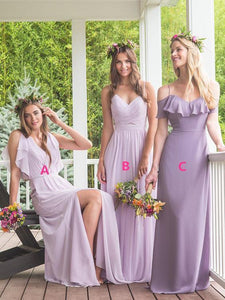 Elegant A Line Maxi Chiffon Long Mismatched Modest Purple Bridesmaid Dresses RS283