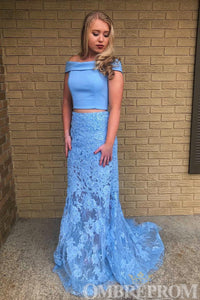 Two Piece Off Shoulder Mermaid Prom Dresses Lace Party Dresses