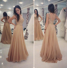 Load image into Gallery viewer, A Line Appliques Cheap Sweetheart Round Neck Green Tulle Long Prom Dresses RS54