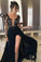 Sexy Black Long Sleeve Lace Slit V-Neck 2019 Prom Dress Evening Dresses PG341