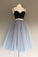 Two Pieces Black and Silver Short Tulle Sweetheart Spaghetti Strap Homecoming Dress RS200