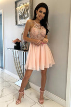 Load image into Gallery viewer, Unique Halter Chiffon Criss Cross Beads Short Sweet 16 Dresses Homecoming Dresses H1255