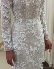 Load image into Gallery viewer, Unique Long Sleeve Mermaid Lace Wedding Dresses with Beads Wedding Gowns RS828
