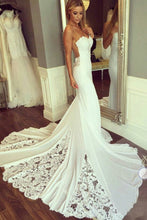 Load image into Gallery viewer, Unique Mermaid Sheer Neck Wedding Dresses with Lace Unique Ivory Bridal Dresses RS920