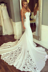 Unique Mermaid Sheer Neck Wedding Dresses with Lace Unique Ivory Bridal Dresses RS920