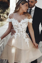 Load image into Gallery viewer, Unique Off the Shoulder Appliques Sweetheart Homecoming Dresses Short Dance Dresses H1346