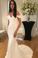 Load image into Gallery viewer, Unique Spaghetti Straps Sweetheart Ivory Mermaid Wedding Dress Long Bridal Dress W1000