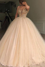 Load image into Gallery viewer, Unique Spaghetti Straps V Neck Beads Ball Gown Tulle Prom Dresses Quinceanera Dresses P1112