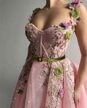 Load image into Gallery viewer, Unique Sweetheart Spaghetti Straps Prom Dresses with Flowers Pockets RS751