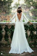 Load image into Gallery viewer, Chiffon Elegant Sexy Long Sleeves and Flirty P-a-boo Back Wedding Dress RS67