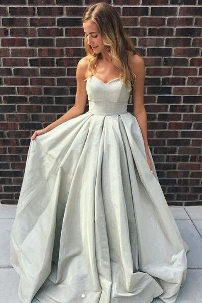 Princess A Line Strapless Sweetheart Lace up Satin Sleeveless Long Prom Dresses RS901